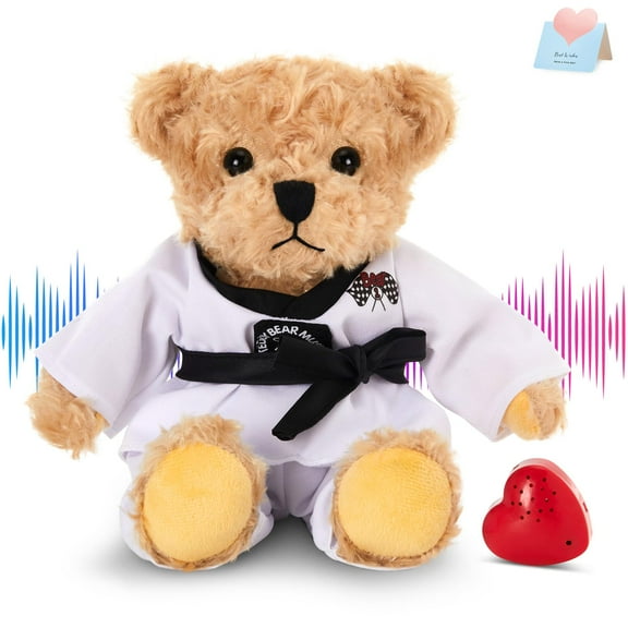 Recordable Taekwondo Teddy Bear Stuffed Animal,Voice Gift Karate Bear Plush Toy,Holiday Birthdays Christmas Halloween Children's Day Adorable Gifts for Taekwondo Kids Girls Boys 10in''