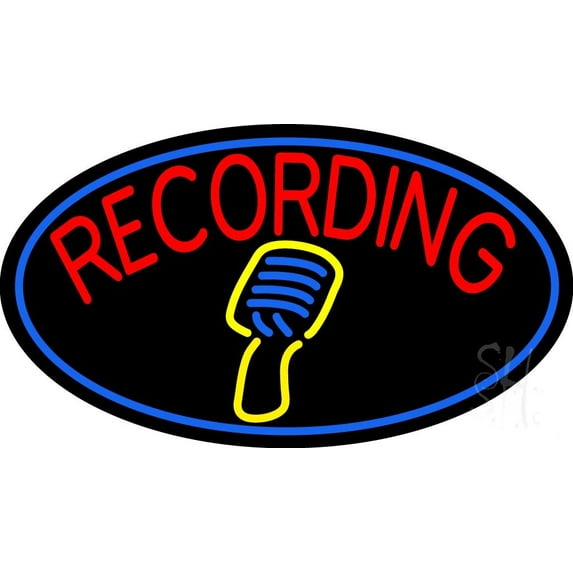 Recording LED Neon Sign 20" Tall x 37" Wide - inches Black Square Cut Acrylic Backing, with Dimmer - Premium built indoor Sign for Studio, Club, Home décor, Event, Workshop, Storefront.