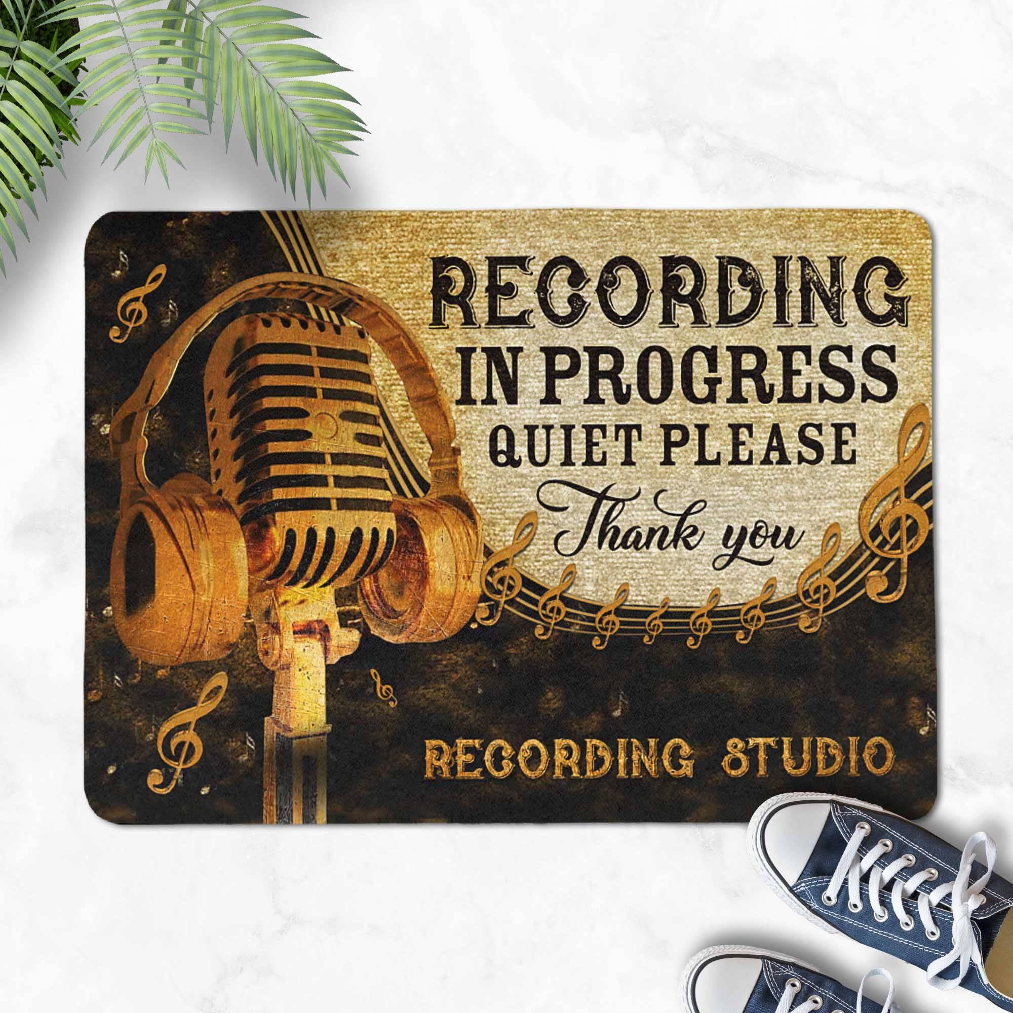 Recording Studio Doormat, Music Lover Rug with Vintage Microphone and ...