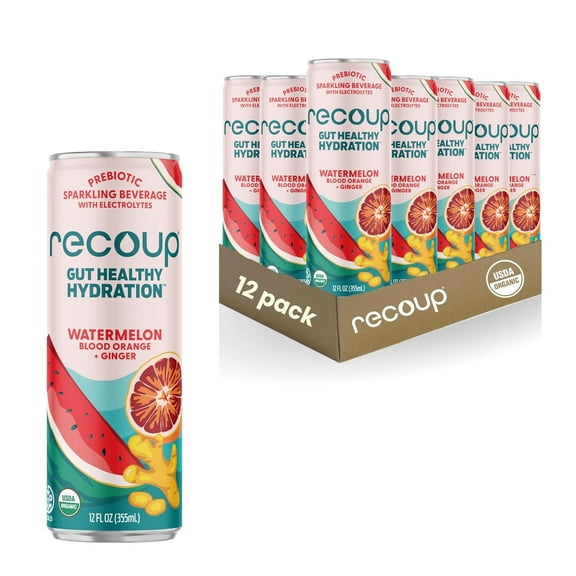 Recoup Watermelon Blood Orange + Ginger Recovery Drink, 12oz Cans, 12-Pack