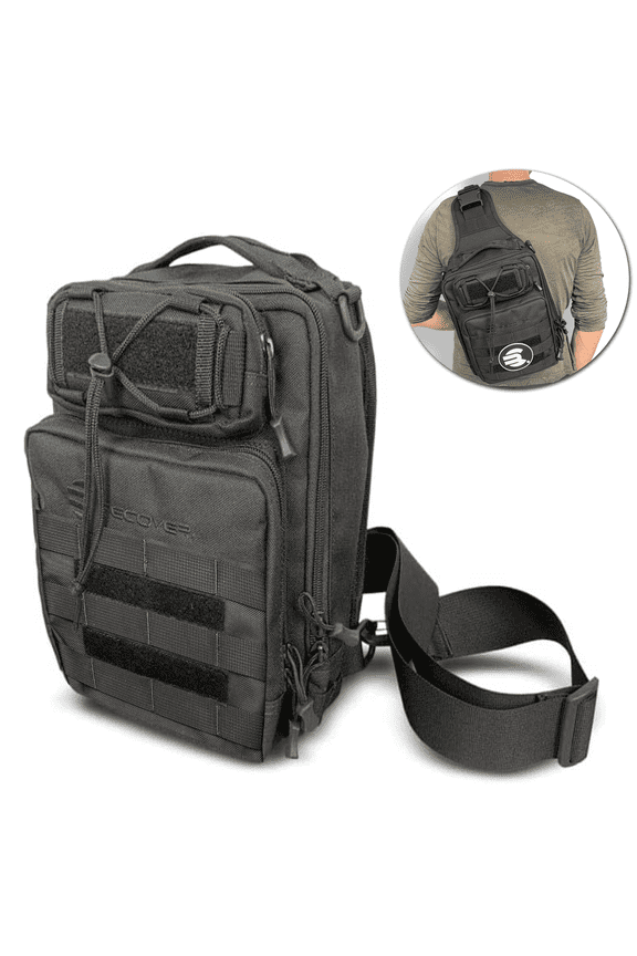 Recover Innovations EDC Bag Shoulder Sling Backpack w/ Molle-loop System, 3 Pockets, Black