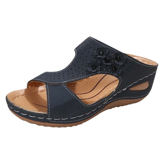 Memory Foam Beach Slides Women Wedge Sandals Arch Support Slip On Platform Summer Casual Comfort Shoes