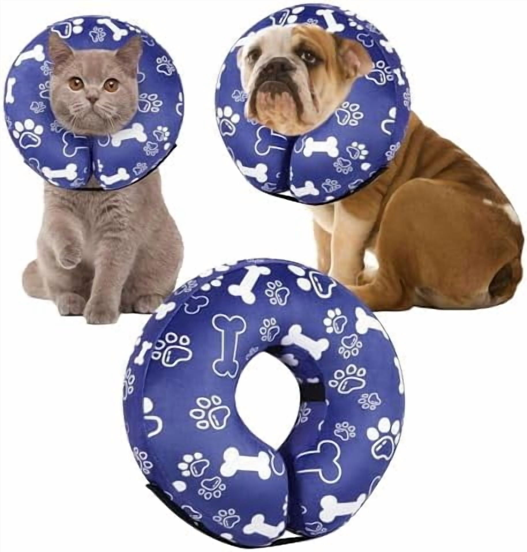 Recovery Donut Collar for Dogs & Cat,Inflatable Dog Cone Collar Alternative After Surgery,Soft Cone for Large Medium Small Dog,Adjustable Pet Neck Donut(Darkblue Bone,X-Large