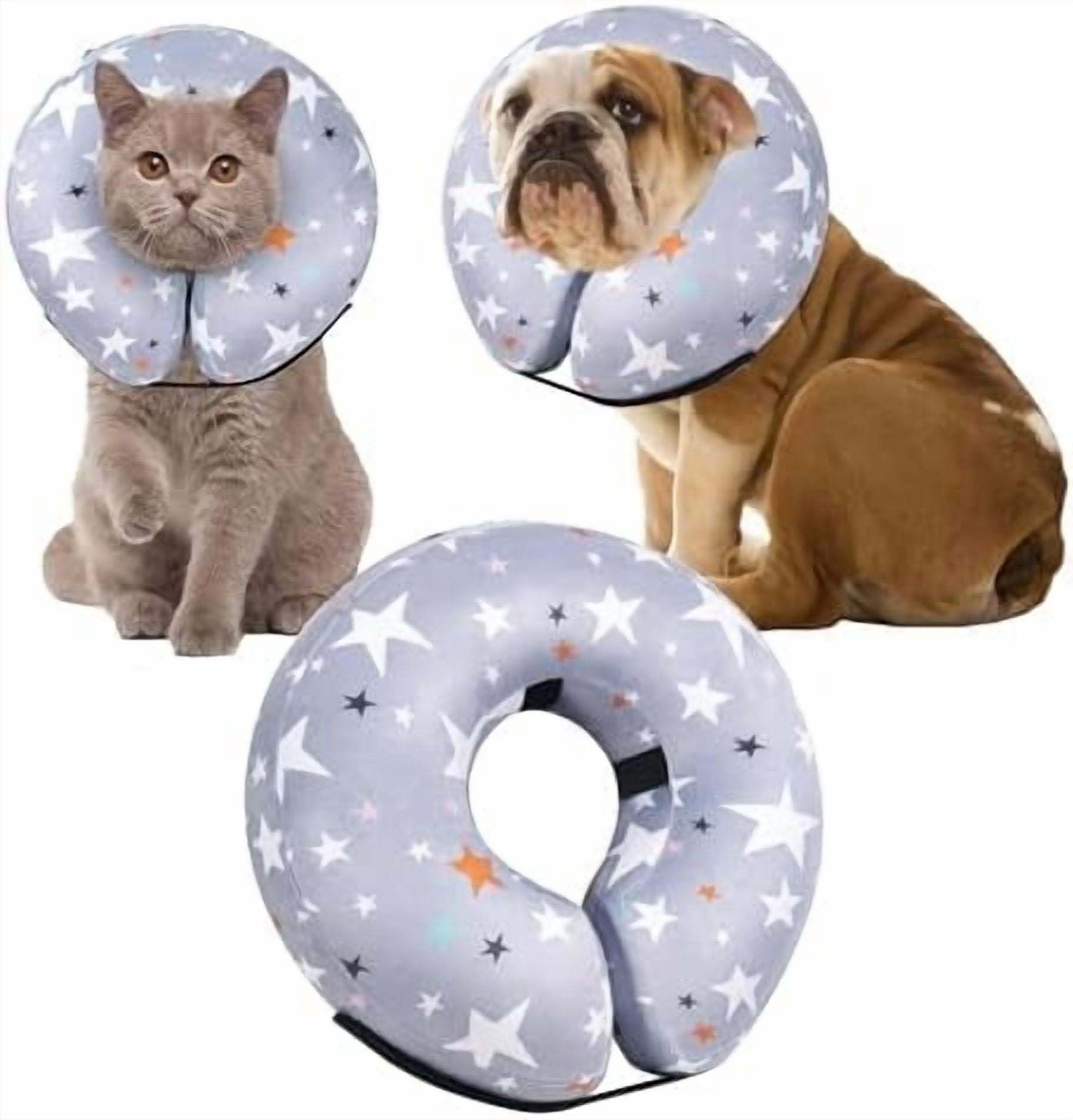 Recovery Donut Collar for Dogs & Cat,Inflatable Dog Cone Collar Alternative After Surgery,Soft Cone for Large Medium Small Dog,Adjustable Pet Neck Donut(Grey Star,Large