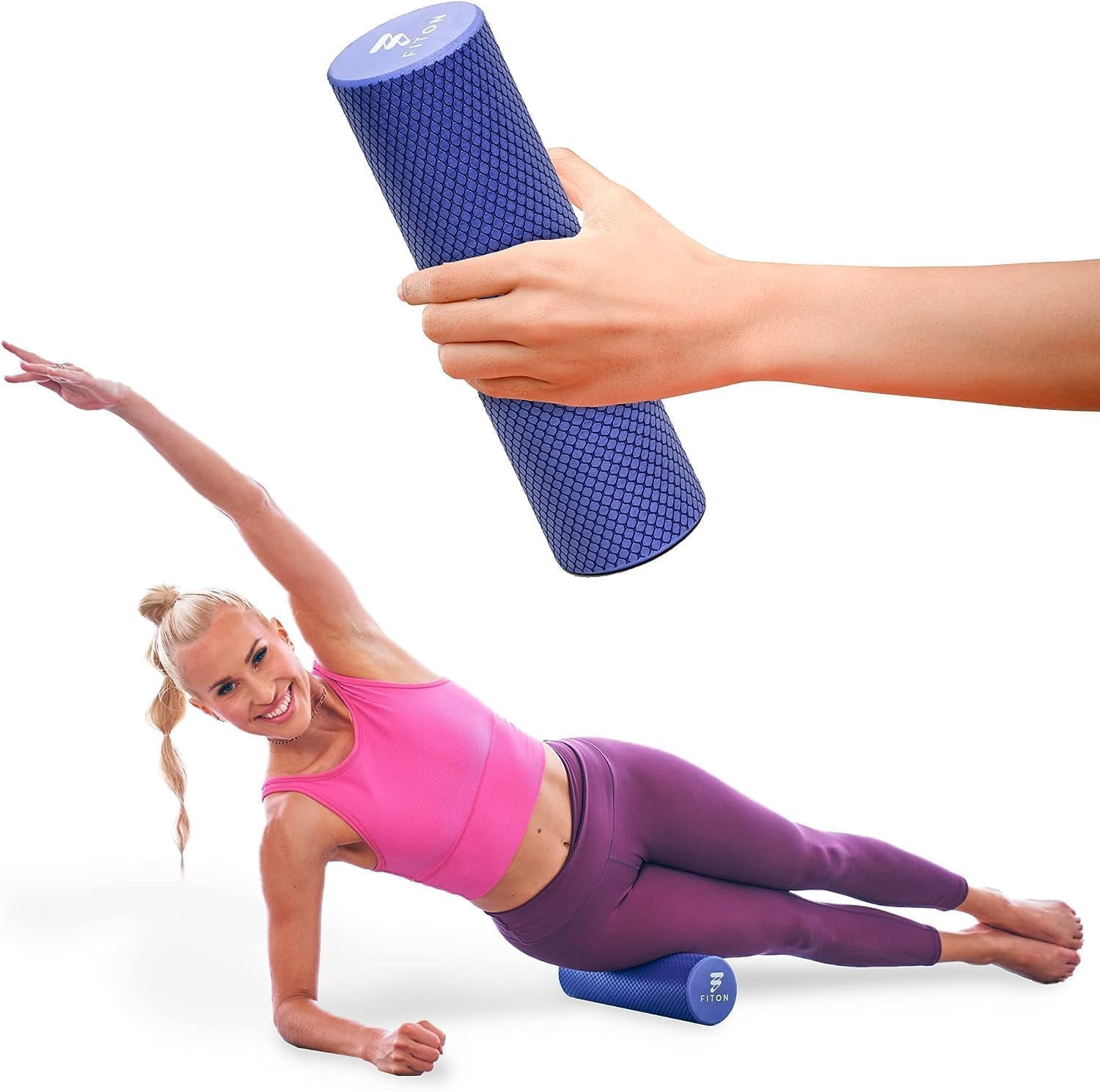 Recovery Fitness Foam Roller - High Density Travel Exercise for Muscle Recovery, Massage and Deep Tissue Relief Compact Portable Exercise, Travel, 12"x4", Purple