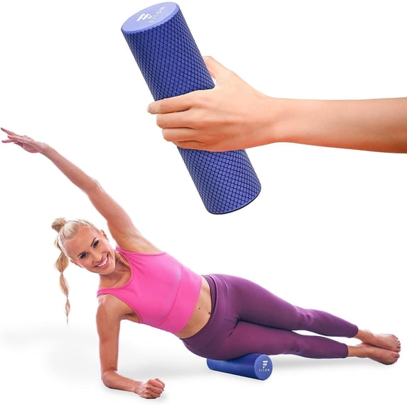Recovery Fitness Foam Roller - High Density Travel Exercise for Muscle Recovery, Massage and Deep Tissue Relief Compact Portable Exercise, Travel, 12"x4", Purple