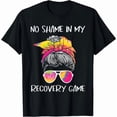 thumbnail image 1 of Recovery - Inspo Graphic Tee, Tops Has Bold “‘NO SHAME... GAME’ Text & Tie - Dye Pattern” Design, Crew Neck Regular Fit T - shirts, Size(S - 5XL), 1 of 5