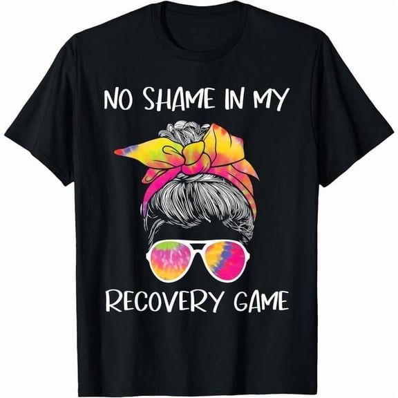 Recovery - Inspo Graphic Tee, Tops Has Bold “‘NO SHAME... GAME’ Text & Tie - Dye Pattern” Design, Crew Neck Regular Fit T - shirts, Size(S - 5XL)