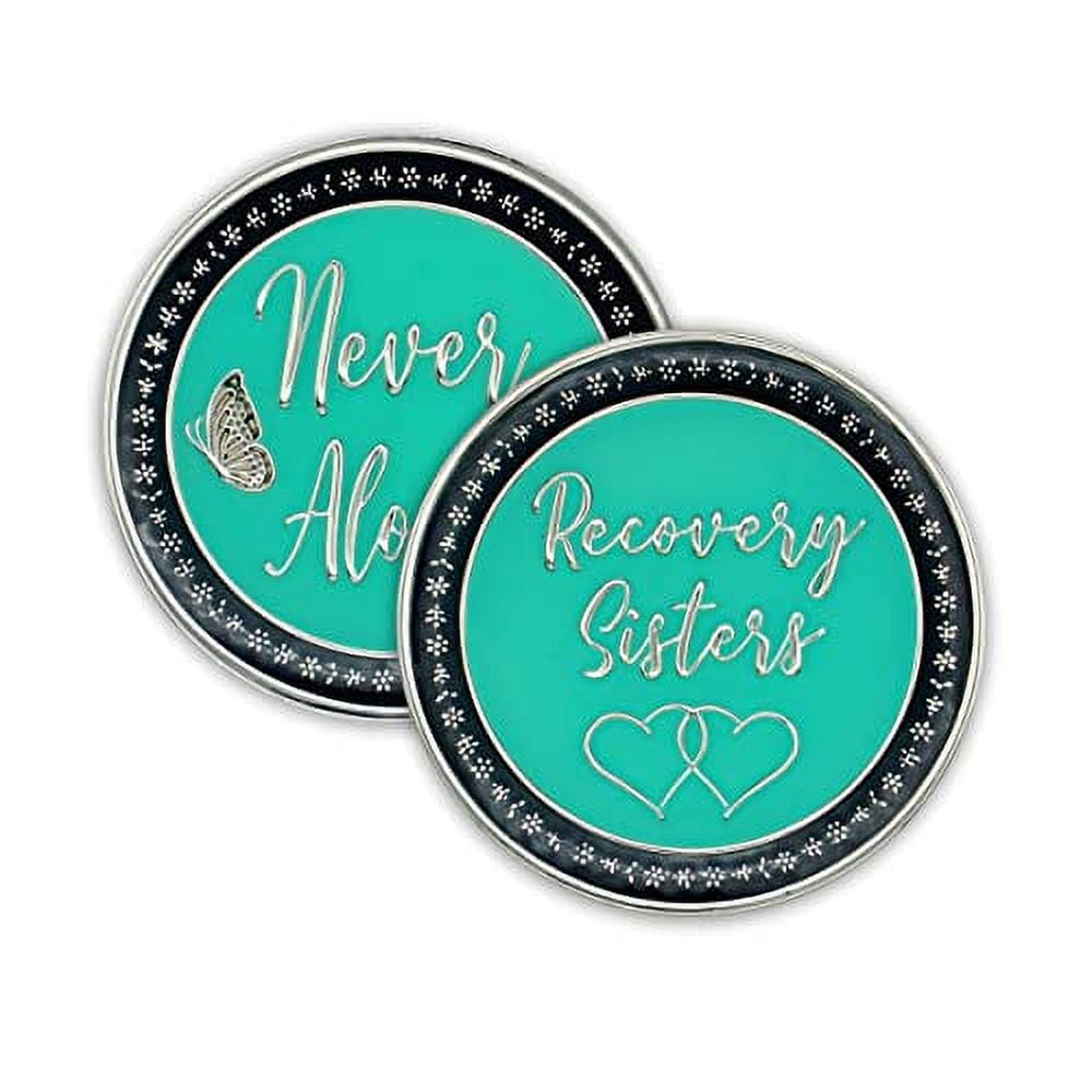 1 Year Sobriety Coin | Black AA Chip Recovery Anniversary Token with Black  Silicone Coin Holder Keychain