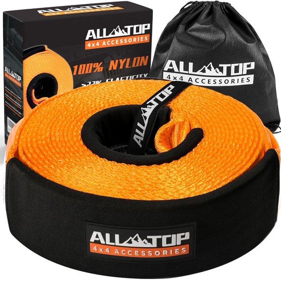 Recovery Snatch Strap, 4in x 20ft - 46500Lbs, Extreme Duty 100% Nylon Kinetic Towing Recovery Strap with 22% Elongation & Reinforced Loops