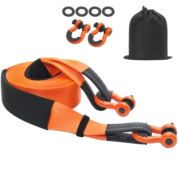 Recovery Tow Strap, Tree Saver Winch Strap, 3 x 30 FT 36000 lbs, Triple Reinforced Loops, 3/4 D Ring Shackles, Truck SUV ATV