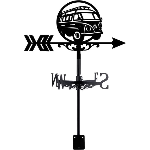 Recreational Vehicle Weathervane Campervan Metal Weather Vane Decorative Black Wind Vanes for Yard Wind Direction Roof Mount Signs for Outside Garden Farm Backyard Barn Patio Shed Art Decor for DIY