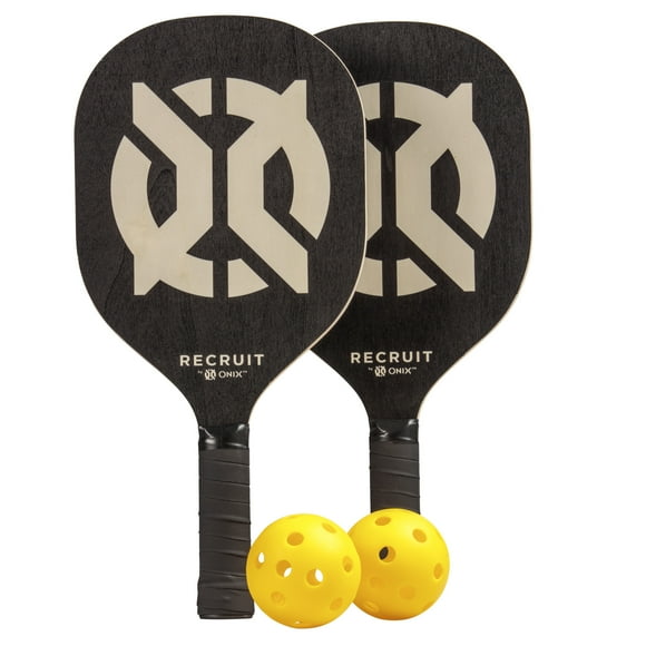 Recruit by ONIX Wood Pickleball Starter Set for All Ages and Levels to Learn to Play, Black