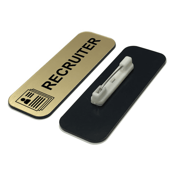 Recruiter 1 x 3" Name Tag/Badge, Brushed Gold, (3 Pack)