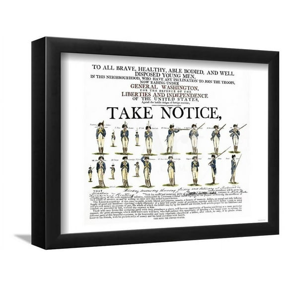 Recruitment Poster for Continental Soldiers to Serve in the American Revolution, World Culture Framed Art Print Wall Art Sold by Art.Com