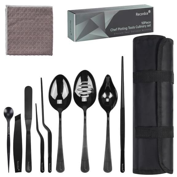 Recsrdce Professional Stainless Steel Culinary Plating Set,9 Piece Culinary Plating Set, Black, Stainless Steel Y101