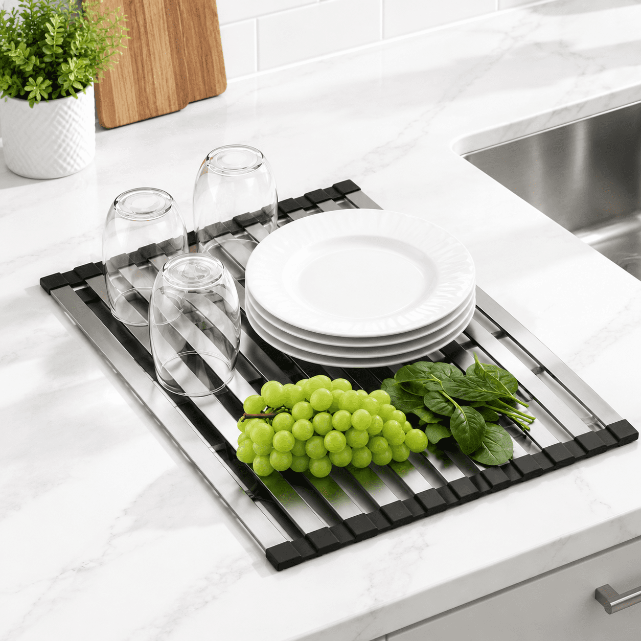 Rectangle 17.5" x 13" Roll Up Over The Sink Dish Drying Rack - Walmart.com
