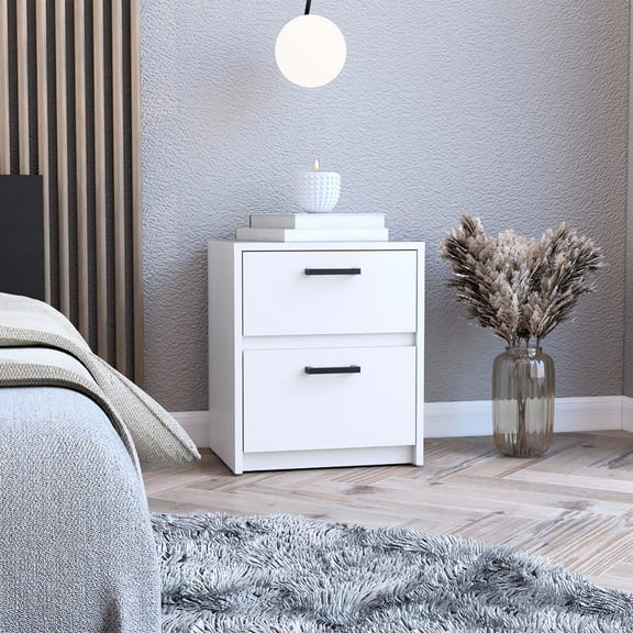 Rectangle 2 Drawers Nightstand | Multipurpose Use in Bedroom | Laminated Particle Board | Space-saving in Limited Areas