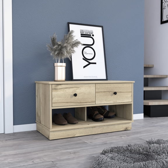 Rectangle 2-Shelf 2-Drawer Light Oak Storage Unit | Organize Clothing and Add Freshness
