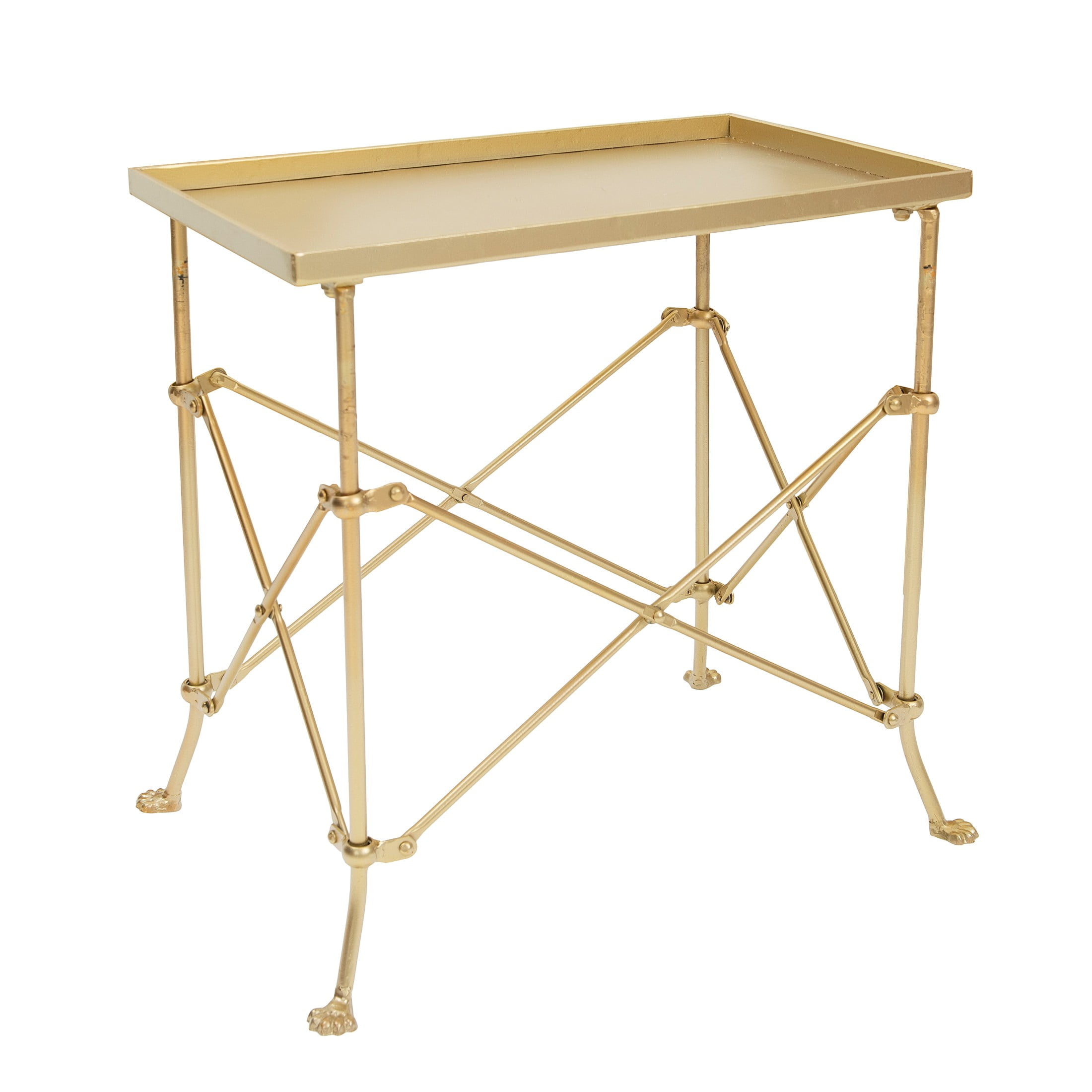 Vintage Gold Metal Rectangular End Table with Claw Feet