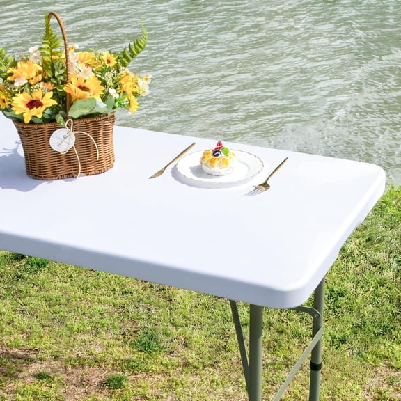 Rectangle 4ft Fitted Waterproof Table Cover Elastic Tablecloth 4ft Stretch Spandex Table Top Cover for Dining Indoor Outdoor Party White 23X48 Inch