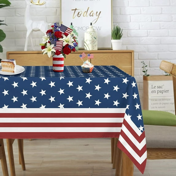 Rectangle 4th of July Tablecloth 60X84 Inch, Memorial Day Patriotic Tablecloth, Polyester Waterproof Wrinkle Resistant Washable Tablecloth,Holiday Kitchen Independence day Festival Dining Room Decor