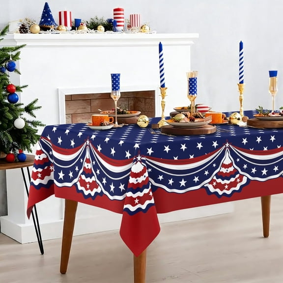 Rectangle 4th of July Tablecloth 60x84 Inch, Patriotic Red White and Blue Table Cloth, Polyester Waterproof Wrinkle Resistant Independence Day Table Cover for Memorial Day Decorations Decor