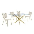 thumbnail image 1 of Rectangle 60" x 38" 5pc Clear Glass Dining Set with Cream Chairs, 1 of 4