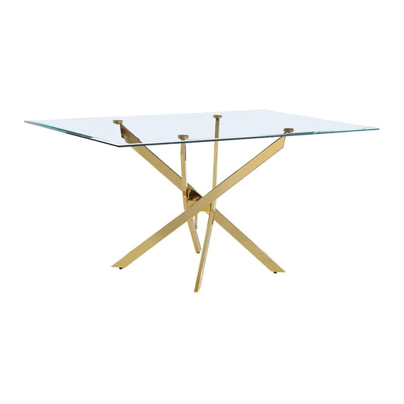 Rectangle 60" x 38" Dining Table with Clear Tempered Glass and Gold Chrome