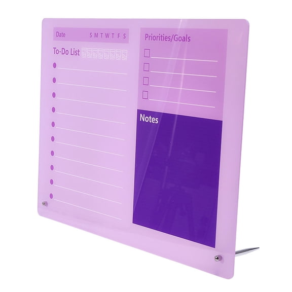 Rectangle Acrylic Dry-Erase Planner Board To-Do List & Schedule Organizer Purple 400x78x287mm