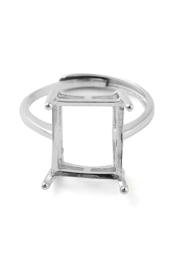 Rectangle Adjustable 925 Sterling Silver Solitaire Ring Settings 4 Claw Prong Ring Settings Real Platinum Plated Inner Diameter: 17mm