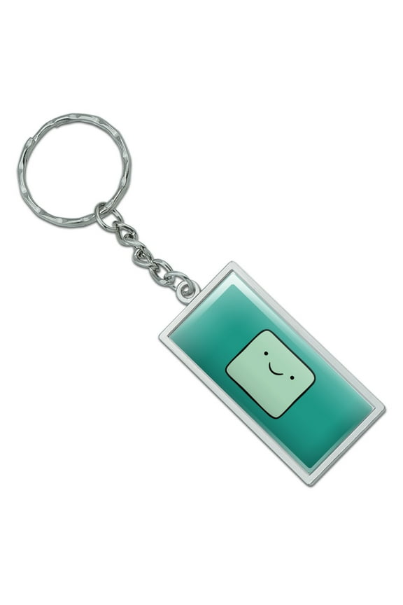 Rectangle Adventure Time BMO Head Keychain in Chrome Plated Metal