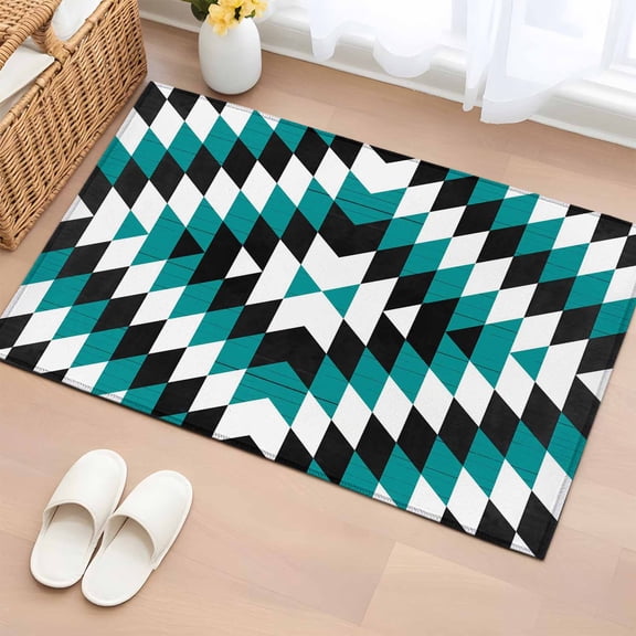 Rectangle Area Rug 2x3ft,Abstract Aztec Texture Pattern Washable Carpet Non-Slip Runner Accent Rugs Indoor Floor Mat for Bedroom Living Room Decor,Green Black Geometric Art