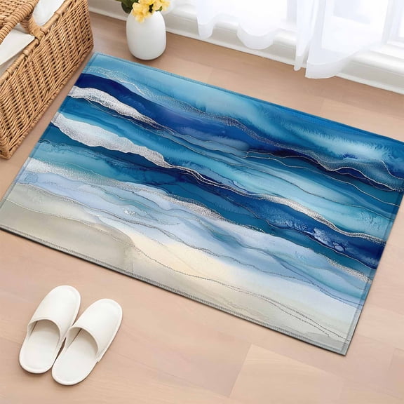 Rectangle Area Rug 2x3ft,Abstract Blue Gradients Ocean Waves Washable Carpet Non-Slip Runner Accent Rugs Indoor Floor Mat for Bedroom Living Room Decor,Summer Ombre Beaches
