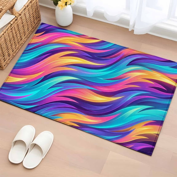 Rectangle Area Rug 2x3ft, Abstract Blue Yellow Vortex Stripe Non-Shedding Washable Area Rug, Modern Street Art Non Slip Low-Profile Rugs for Living Room, Bedroom Dining Room