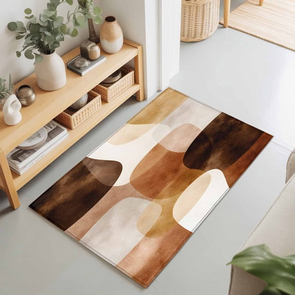 Rectangle Area Rug 2x3ft,Abstract Boho Terracotta Brown Color Block Washable Carpet Non-Slip Runner Accent Rugs Indoor Floor Mat for Bedroom Living Room Decor,Minimalist Art