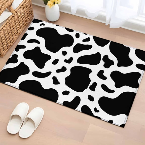 Rectangle Area Rug 2x3ft,Abstract Dairy Cattle Cow Skin Texture Washable Carpet Non-Slip Runner Accent Rugs Indoor Floor Mat for Bedroom Living Room Decor,Black and White Animal Print