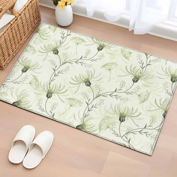 Rectangle Area Rug 2x3ft,Abstract Flower Green Plant Vine Washable Carpet Non-Slip Runner Accent Rugs Indoor Floor Mat for Bedroom Living Room Decor,Farm Floral Seamless