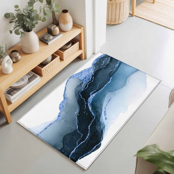 Rectangle Area Rug 2x3ft,Abstract Fluid Gradient Art Washable Carpet Non-Slip Runner Accent Rugs Indoor Floor Mat for Bedroom Living Room Decor,Modern Blue Ombre Stripe