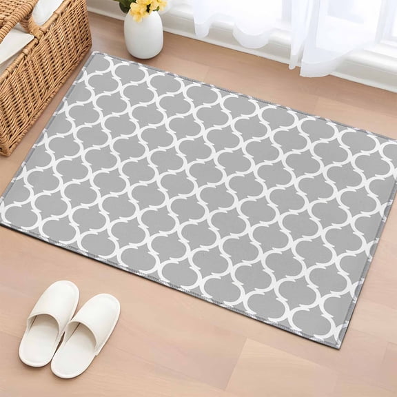 Rectangle Area Rug 2x3ft, Abstract Geometric Pattern Non-Slip Non-Shedding Floor Mat, Modern Morocco Gray White Style Washable Sturdy Carpet for Living Room Bedroom Home Decor