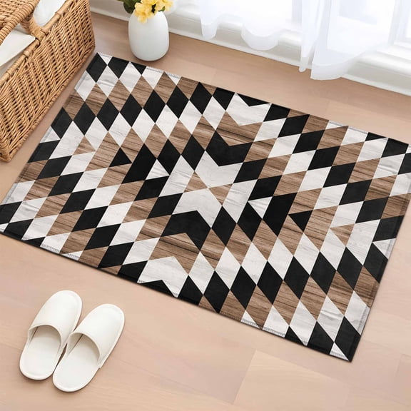 Rectangle Area Rug 2x3ft, Abstract Geometric Pattern Non-Slip Non-Shedding Floor Mat, Vintage Wood Grain Washable Sturdy Carpet for Living Room Bedroom Home Decor