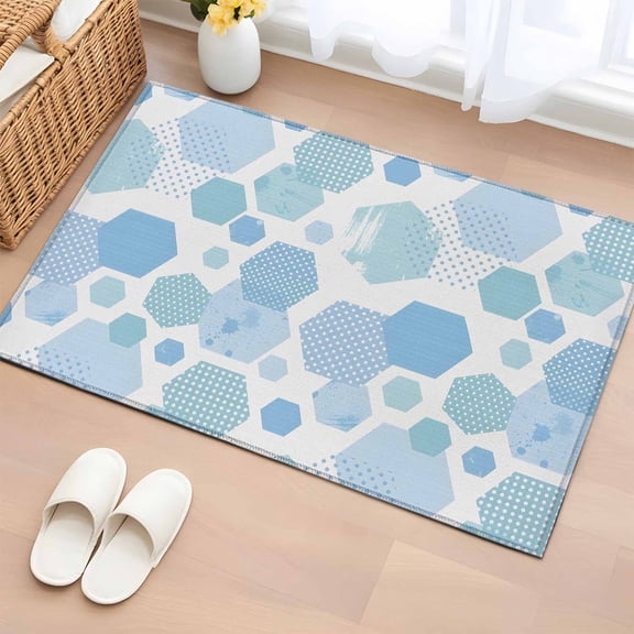 Rectangle Area Rug 2x3ft, Abstract Gradient Blue White Color Block Non-Slip Non-Shedding Floor Mat, Polka Dots Washable Sturdy Carpet for Living Room Bedroom Home Decor