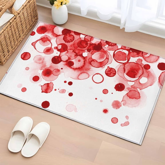 Rectangle Area Rug 2x3ft, Abstract Gradient Red Polka Dots Circles Non-Slip Non-Shedding Floor Mat, Watercolor Art Washable Sturdy Carpet for Living Room Bedroom Home Decor