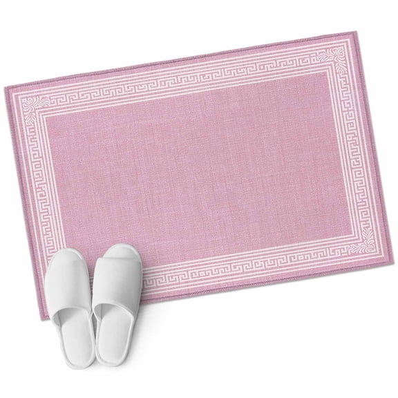 Rectangle Area Rug 2x3ft, Abstract Greek Inspired Key Pattern Non-Slip Non-Shedding Floor Mat, Twist Stripe on Pink Washable Sturdy Carpet for Living Room Bedroom Home Decor