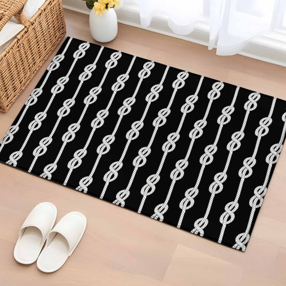 Rectangle Area Rug 2x3ft,Abstract Knot on Black Background Washable Carpet Non-Slip Runner Accent Rugs Indoor Floor Mat for Bedroom Living Room Decor,Nautical Knots Pattern