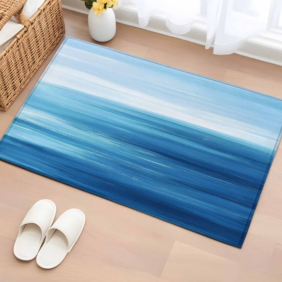 Rectangle Area Rug 2x3ft, Abstract Minimalism Blue Ocean Waves Non-Shedding Washable Area Rug, Aqua Theme Non Slip Low-Profile Rugs for Living Room, Bedroom Dining Room