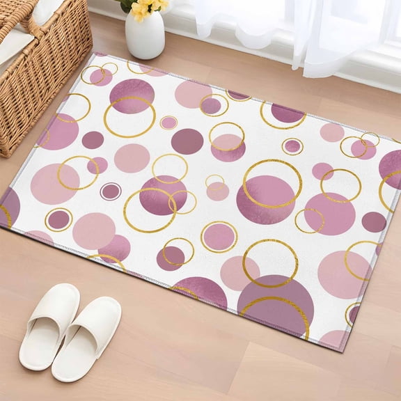 Rectangle Area Rug 2x3ft, Abstract Modern Purple Pink Dots Non-Slip Non-Shedding Floor Mat, Golden Circle Washable Sturdy Carpet for Living Room Bedroom Home Decor