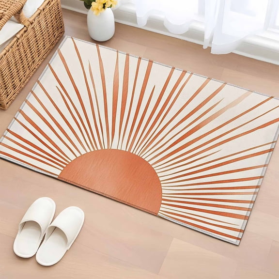 Rectangle Area Rug 2x3ft,Abstract Sun Orange Stripe Washable Carpet Non-Slip Runner Accent Rugs Indoor Floor Mat for Bedroom Living Room Decor,Modern Bohemian Style