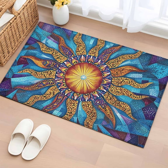 Rectangle Area Rug 2x3ft,Abstract Sun Pattern Washable Carpet Non-Slip Runner Accent Rugs Indoor Floor Mat for Bedroom Living Room Decor,Classic Bohemian Flame