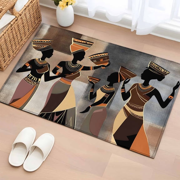 Rectangle Area Rug 2x3ft, African Ethnic Black Women Dancing Non-Slip Non-Shedding Floor Mat, Abstract Africa Tribal Washable Sturdy Carpet for Living Room Bedroom Home Decor
